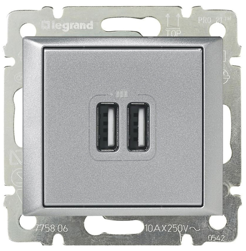 Двойная USB зарядка Legrand Valena (алюминий)